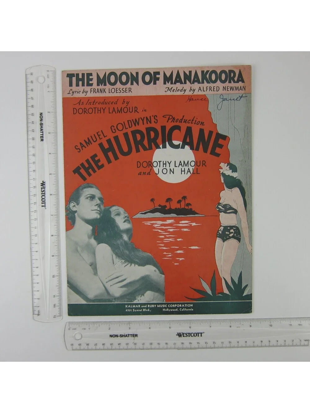 Sheet Music The Moon of Manakoora The Hurricane Dorothy Lamour Jon Hall 1937